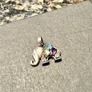 Silver Elephant Pendant with Multicolor Gems